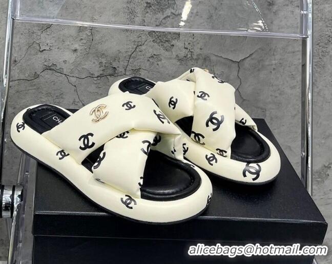 Top Grade Chanel CC Printed Lambskin Cross Sandals Light Yellow 052012