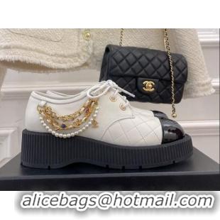 Durable Chanel Calfskin Chain Tassel Lace-ups White 052014