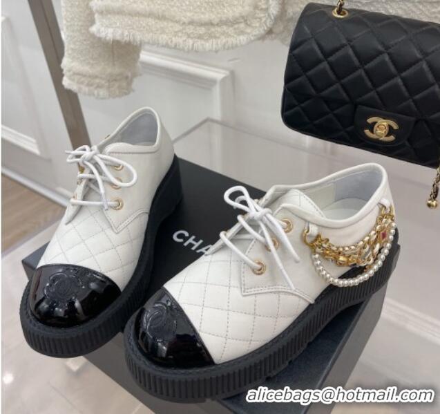 Durable Chanel Calfskin Chain Tassel Lace-ups White 052014