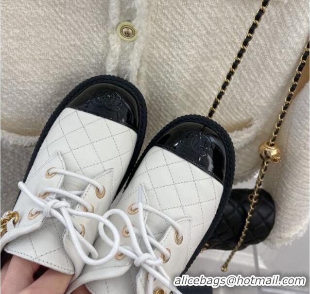 Durable Chanel Calfskin Chain Tassel Lace-ups White 052014