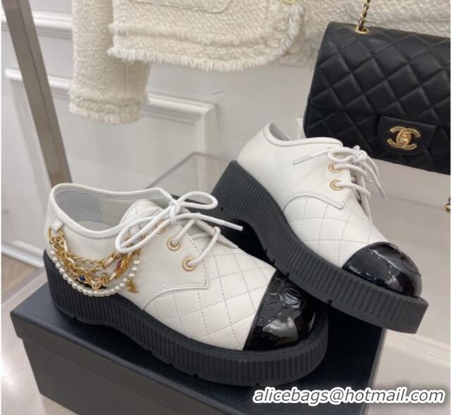 Durable Chanel Calfskin Chain Tassel Lace-ups White 052014