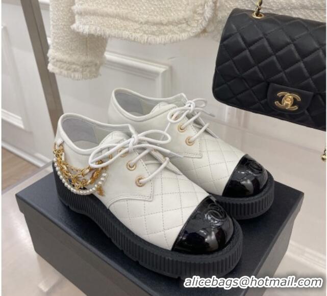 Durable Chanel Calfskin Chain Tassel Lace-ups White 052014