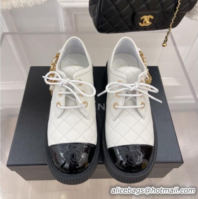 Durable Chanel Calfskin Chain Tassel Lace-ups White 052014