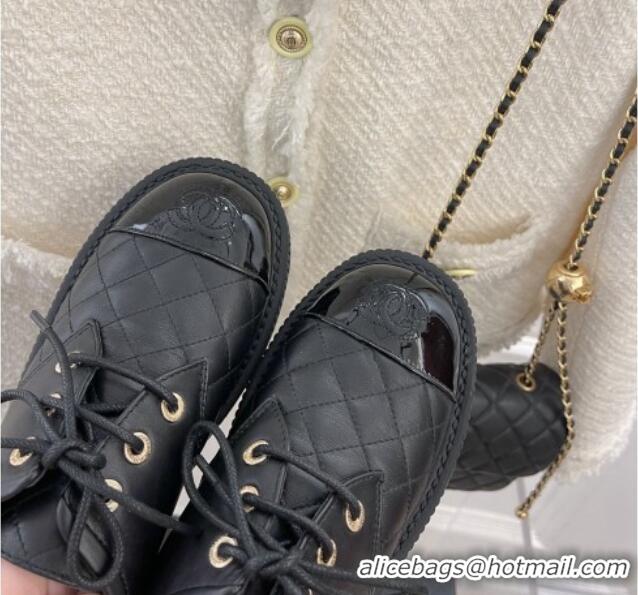 Good Quality Chanel Calfskin Chain Tassel Lace-ups Black 052015