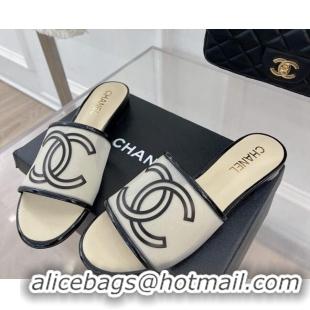 Best Product Chanel CC Mesh Flat Slide Sandals White 052016