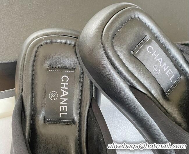 Luxurious Chanel Fabric Cross Flat Slide Sandals G38864 Black