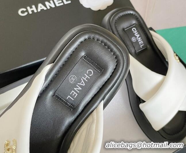 Feminine Chanel Fabric Cross Flat Slide Sandals G38864 White