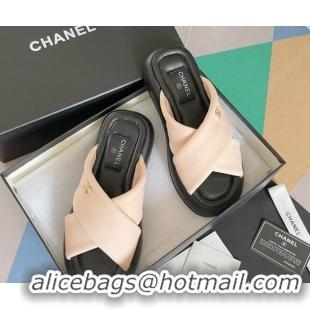 Sophisticated Chanel Fabric Cross Flat Slide Sandals G38864 Pink