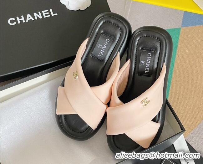 Sophisticated Chanel Fabric Cross Flat Slide Sandals G38864 Pink