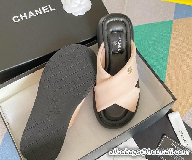 Sophisticated Chanel Fabric Cross Flat Slide Sandals G38864 Pink