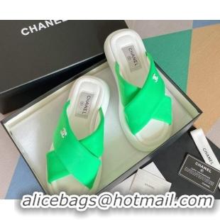 Good Quality Chanel Fabric Cross Flat Slide Sandals G38864 Green