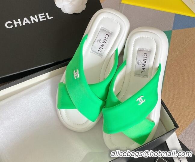 Good Quality Chanel Fabric Cross Flat Slide Sandals G38864 Green