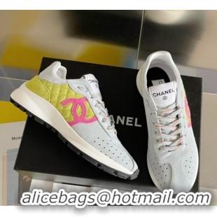 Classic Hot Chanel Suede Sneakers G39074 Light Grey/Yellow