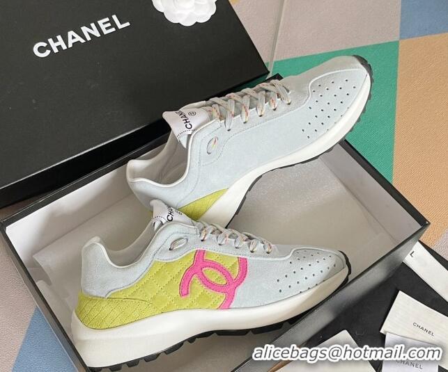 Classic Hot Chanel Suede Sneakers G39074 Light Grey/Yellow