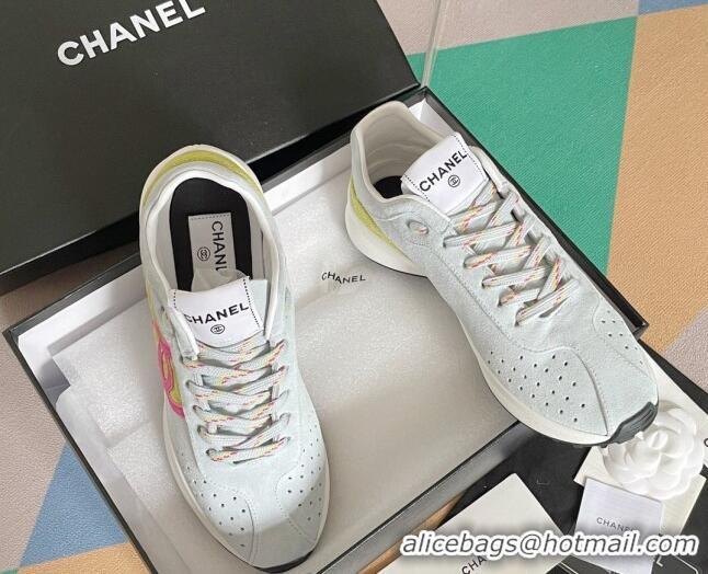 Classic Hot Chanel Suede Sneakers G39074 Light Grey/Yellow