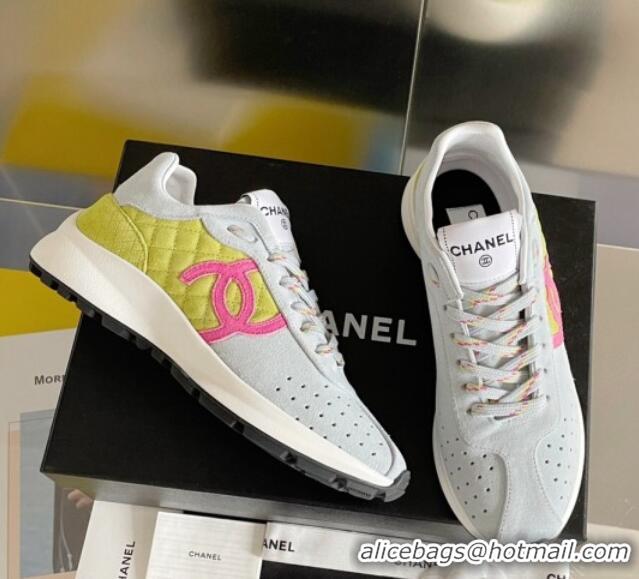 Classic Hot Chanel Suede Sneakers G39074 Light Grey/Yellow