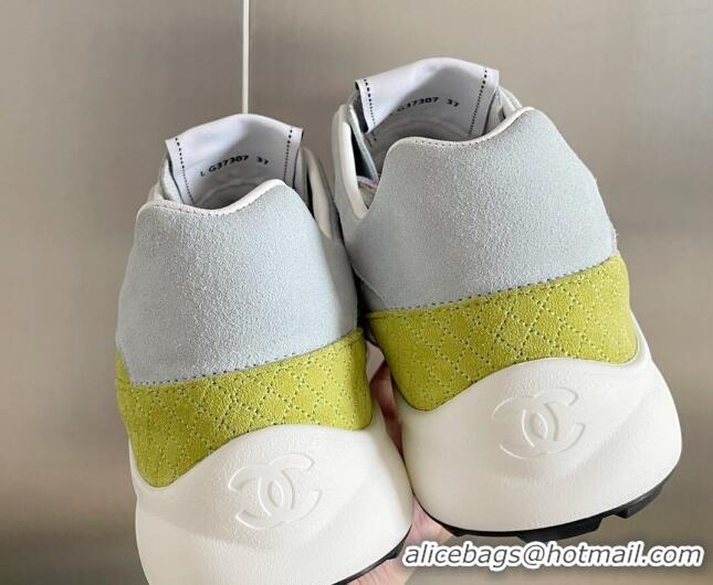 Classic Hot Chanel Suede Sneakers G39074 Light Grey/Yellow