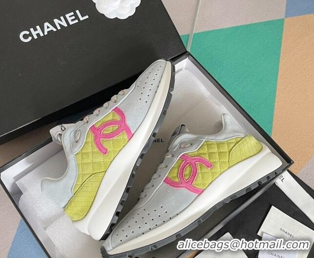 Classic Hot Chanel Suede Sneakers G39074 Light Grey/Yellow