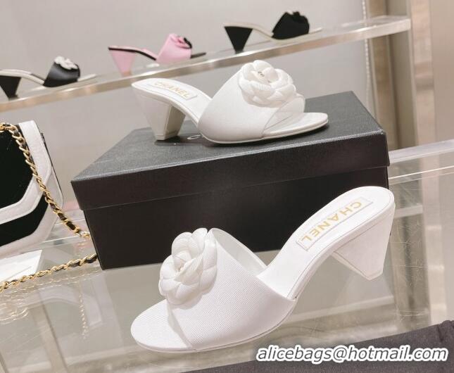 Perfect Chanel Grosgrain Camellia Bloom Heel Slide Sandals 5cm 052031 White