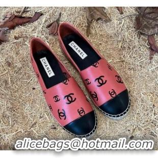 Duplicate Chanel CC Printed Lambskin Espadrilles G38628 Dark Pink