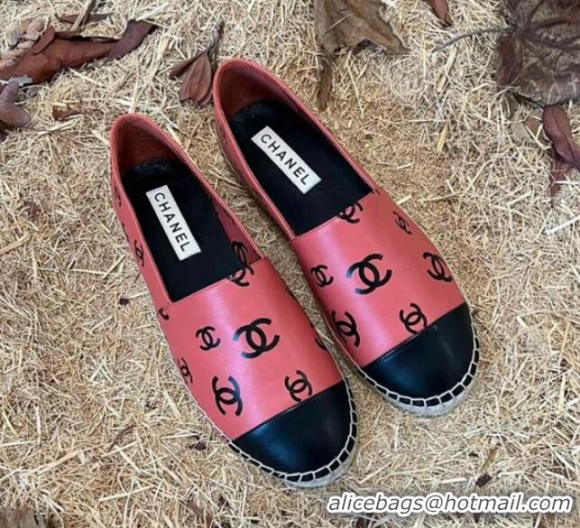 Duplicate Chanel CC Printed Lambskin Espadrilles G38628 Dark Pink