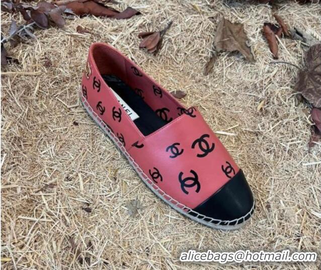 Duplicate Chanel CC Printed Lambskin Espadrilles G38628 Dark Pink