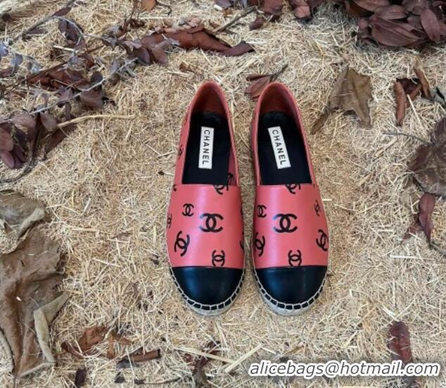 Duplicate Chanel CC Printed Lambskin Espadrilles G38628 Dark Pink