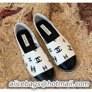 Best Grade Chanel CC Printed Lambskin Espadrilles G38628 White