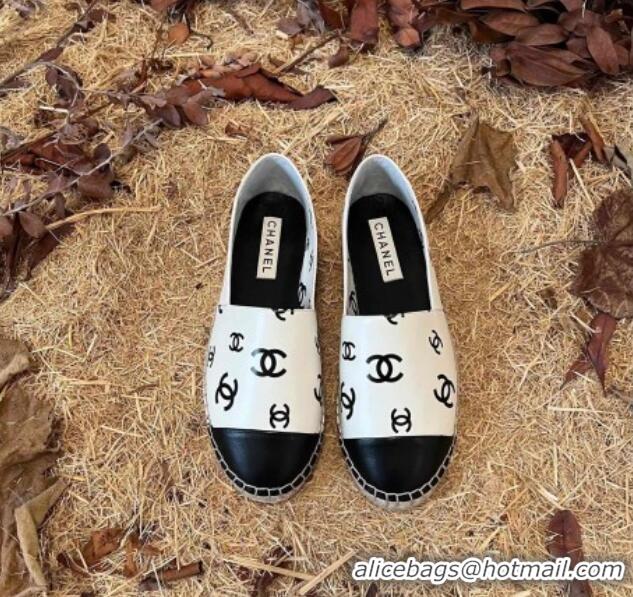 Best Grade Chanel CC Printed Lambskin Espadrilles G38628 White