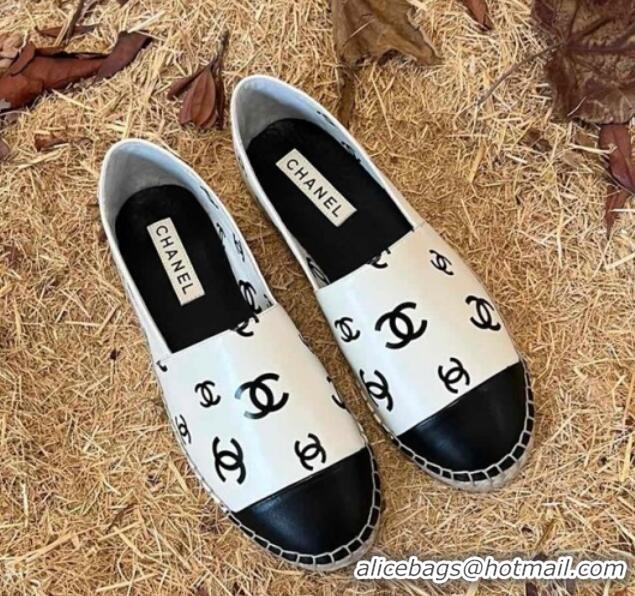 Best Grade Chanel CC Printed Lambskin Espadrilles G38628 White