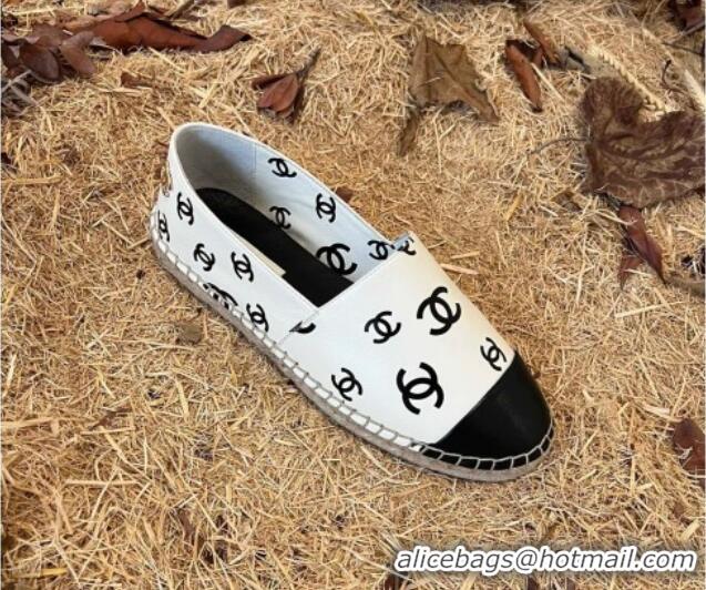 Best Grade Chanel CC Printed Lambskin Espadrilles G38628 White