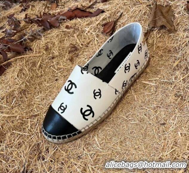 Best Grade Chanel CC Printed Lambskin Espadrilles G38628 White