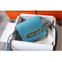 Top Grade Hermes Roulis 19cm Evercolor 9D H9003 sky blue&Gold