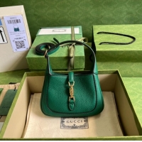 Good Quality Gucci Jackie 1961 mini natural grain leather hobo bag 637091 Emerald green