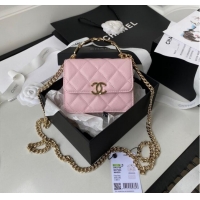 Inexpensive Chanel Grained Calfskin CLUTCH WITH CHAIN AP2758 Light Pink