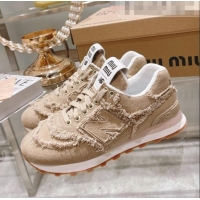 Super Quality Miu Miu x New Balance 574 Denim Fringe Sneakers M2364 Beige 2022