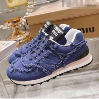 ​Popular Style Miu Miu x New Balance 574 Denim Fringe Sneakers M2364 Blue 2022