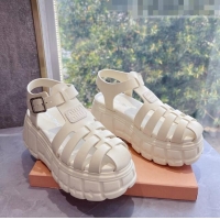 Grade Product Miu Miu Leather Strap Platform Sandals M42591 White 2022