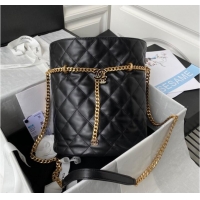 Buy Cheapest Chanel Drawstring Bag & Gold Metal AS3117 black