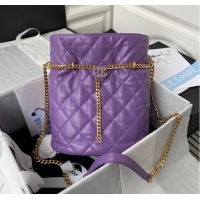 Good Product Chanel Drawstring Bag & Gold Metal AS3117 purple