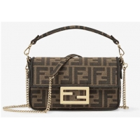 Famous Brand FENDI MINI BAGUETTE CHAIN FF fabric bag 8852 brown