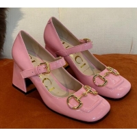 Best Product Gucci Patent Leather Mid-heel Mary Janes Pumps with Horsebit 7cm 052328 Light Pink