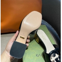 Unique Style Gucci Leather Heel Slide Sandals 5.5cm with Interlocking G Cut-out 2052606 Black