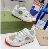 Stylish Gucci GG Canvas and Leather Basket Low-top Sneakers White/Beige 2052620