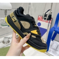 Fashion Gucci Leather Basket Low-top Sneakers Yellow/Black 2052621