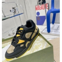 Fashion Gucci Leather Basket Low-top Sneakers Yellow/Black 2052621