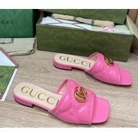 Best Price Gucci GG Matelasse Flat Slide Sandals Bright Pink 0621109