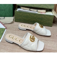 Purchase Gucci GG Matelasse Flat Slide Sandals White 0621110