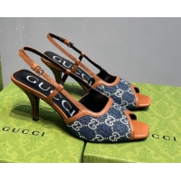 Pretty Style Gucci Denim Mid-heel Sandals Blue/Brown 621113