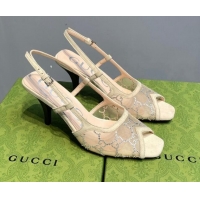 Best Price Gucci GG Mesh Mid-heel Sandals Nude 621117